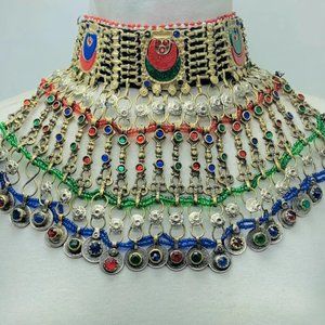 Handmade Afghan Choker Necklace: Multicolor Bohemian Tribal Jewelry